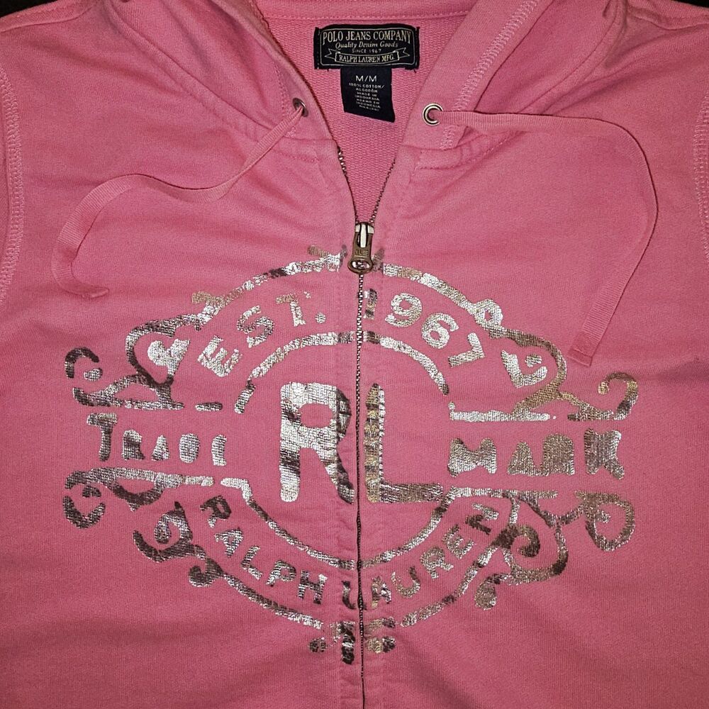 Polo Jeans Co Ralph Lauren Y2K Pink Hoodie Jacket Full Zip Womens M Vintage